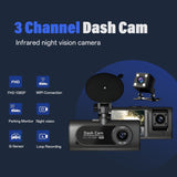 1080P 3 Channel DashCam, Front Inside Rear Triple Cam with 32GB Card