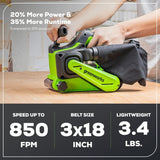 Greenworks 24V Brushless Cordless Belt Sander Kit with Dust Bag and 60 Grit Sandpaper, 4Ah Battery and Charger Included