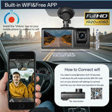 1080P 3 Channel DashCam, Front Inside Rear Triple Cam with 32GB Card