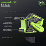 Greenworks 24V Brushless Cordless Belt Sander Kit with Dust Bag and 60 Grit Sandpaper, 4Ah Battery and Charger Included