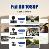 1080P 3 Channel DashCam, Front Inside Rear Triple Cam with 32GB Card