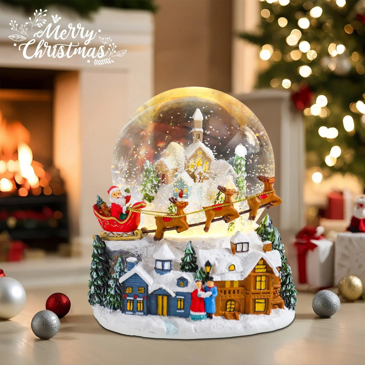 Christmas Music Snow Globe Christmas Village Scene, Nativity, Holy