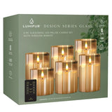 LumiPur Design Series Glass 6 PC Flickering LED Pillar Candle Set with Remote