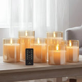 LumiPur Design Series Glass 6 PC Flickering LED Pillar Candle Set with Remote