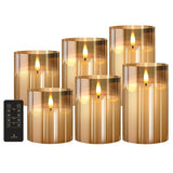 LumiPur Design Series Glass 6 PC Flickering LED Pillar Candle Set with Remote