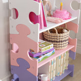 KidKraft Wooden Puzzle Bookcase – Pastel Kids’ Storage Shelf with 3 Deep Shelves