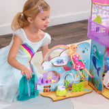 KidKraft Rainbow Dreamers Wooden Waterfall Grotto Dressing Room – Carry Handle, Closet & Doll Accessories