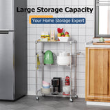 3-Tier Rolling Wire Storage Rack – Adjustable Metal Shelving Cart with Wheels, 29.9" × 13" × 36.6"