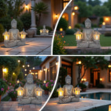Solar Meditating Buddha Garden Statue with Warm LED Light, Weather-Resistant Resin Zen Sculpture