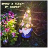 12" Solar Garden Gnome Statue with 6 Flower LED Lights, Hand-Painted Resin Fairy Outdoor Décor