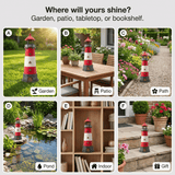 Lumiartisan 12.8" Solar Lighthouse Garden Statue, Red Resin Outdoor Lighthouse Décor