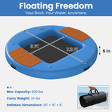 Danrelax 8 FT Inflatable Floating Dock with Mesh Swim Net – Round Floating Platform