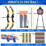 2-Pack LED Light-Up Kids’ Bow and Arrow Set with Standing Target, Foam-Dart Blasters, Suction-Cup Arrows and Quivers