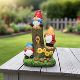 12.3" Mainstays Three Gnomes on Log Statue, Weather-Resistant Resin Garden Décor