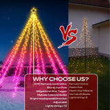 12 ft Smart Outdoor Christmas Tree Waterfall Lights, 720 RGB & Warm White LEDs