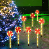 8 Pack Solar Christmas Lollipop Pathway Lights, LED Peppermint Candy Yard Decorations