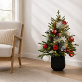36" CGH Pre-Lit Mixed Pine Decorated Artificial Christmas Tree with 70 Warm White LED Lights and Timer