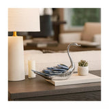 Decorative Swan Sculpture with Blue Kyanite Stone, Silver Metal Tabletop Figurine