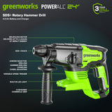 Greenworks 24V Brushless SDS-Plus Rotary Hammer Drill Kit with 4.0Ah USB Battery & Charger – 2J Impact Energy