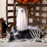 Halloween Light-Up Ghost Cloche Decoration 8.3", Handmade LED Tabletop Decor