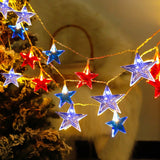 21-Foot Solar Patriotic Star String Lights, 30 LED Star Lights Décor