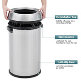Stainless Steel Swing-Top Trash Can, 17 Gallon / 65 L Round Waste Bin with Side Handles