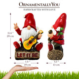 11.4" Solar Hippy Gnome Garden Statue with Guitar, Hand-Painted Resin Outdoor Figurine