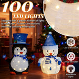 Lighted Snowman & Penguin Outdoor Christmas Decoration with 100 Warm White LED Lights
