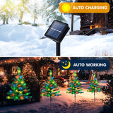 4 Pack Solar Christmas Tree Lights, LED Garden Stake Lights with Red Berries