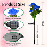 2 Pack Solar Blue Rose Garden Lights – 5-Rose LED Solar Flower Stake Lights