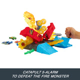 Hot Wheels Monster Trucks 5-Alarm Torch Tower Takedown – Fire Monster Playset with 2 Crushed Cars