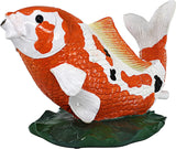 Kohaku Koi Fish Spitter Statue, Resin Garden Fountain Sculpture with Copper Pipe Insert