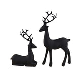 2-Piece Black Resin Reindeer Figurines – Modern Matte Deer Christmas Decorations