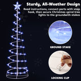 3-Pack Lighted Spiral Christmas Trees, 3 ft, 4 ft & 5 ft Yard Decorations with 220 Warm White LEDs and Stakes
