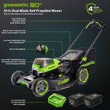 Greenworks 80V 21-Inch Brushless Self-Propelled Lawn Mower – Poly Deck Cordless Mower with Two Batteries and Charger