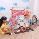 KidKraft Ferris Wheel Fun Beach House Wooden Dollhouse – 360° Two-Sided Play & 19 Accessories