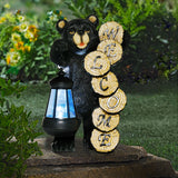 Solar Welcome Bear Garden Statue with Lantern, 11.4" Black Resin Bear Outdoor Welcome Sign