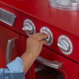 KidKraft Red Vintage Wooden Play Kitchen – Play Phone, Clicking Knobs & Opening Doors