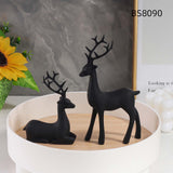 Set of 2 Black Resin Reindeer Figurines – Gothic Christmas Tabletop Decorations