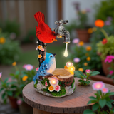 12" Solar Bird Garden Statue with Red Cardinal & Blue Robin