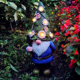 12" Solar Garden Gnome Statue with 6 Flower LED Lights, Hand-Painted Resin Fairy Outdoor Décor