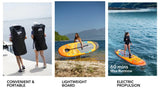 Aqua Marina AMGO 12' Electric Inflatable Paddle Board with Power Fin Propulsion, Sports III Paddle & All-Around Stable Design