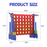 3-in-1 Giant 4-in-a-Row Game with Basketball Hoop, Ring Toss and Carrying Bag, Red and Blue