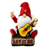 11.4" Solar Hippy Gnome Garden Statue with Guitar, Hand-Painted Resin Outdoor Figurine