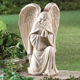 16" Resin Praying Guardian Angel Garden Statue, Religious Memorial Sculpture