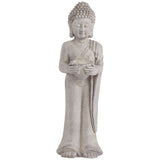 32" Standing Buddha Garden Statue, Gray Faux Stone Resin Zen Sculpture