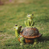 Resin Frog Garden Statue, Waterproof Couple Frogs on Turtle Outdoor Garden Figurine
