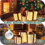 Christmas Lighted Gift Boxes, Set of 3 Battery-Operated Holiday Decorations with 50 LEDs