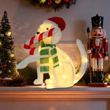 20" H Lighted Christmas Dog Decoration with Candy Cane – White Plush LED Holiday Décor