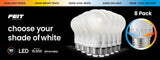 8-Pack A19 Feit Electric 100 W Replacement 5-CCT LED Glass Bulbs – 1600 lm, 13 W & Dimmable